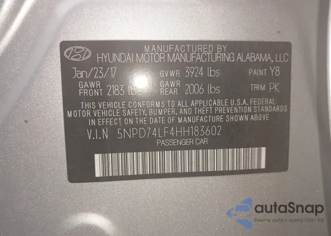 2017 Hyundai Elantra Se из США, поврежденный, VIN 5NPD74LF4HH183602